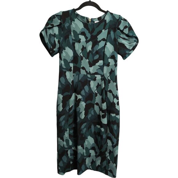 NWT Calvin Klein Green Camo Print Short Sleeve Knee Length Dress Pencil Size 8P - Picture 1 of 11